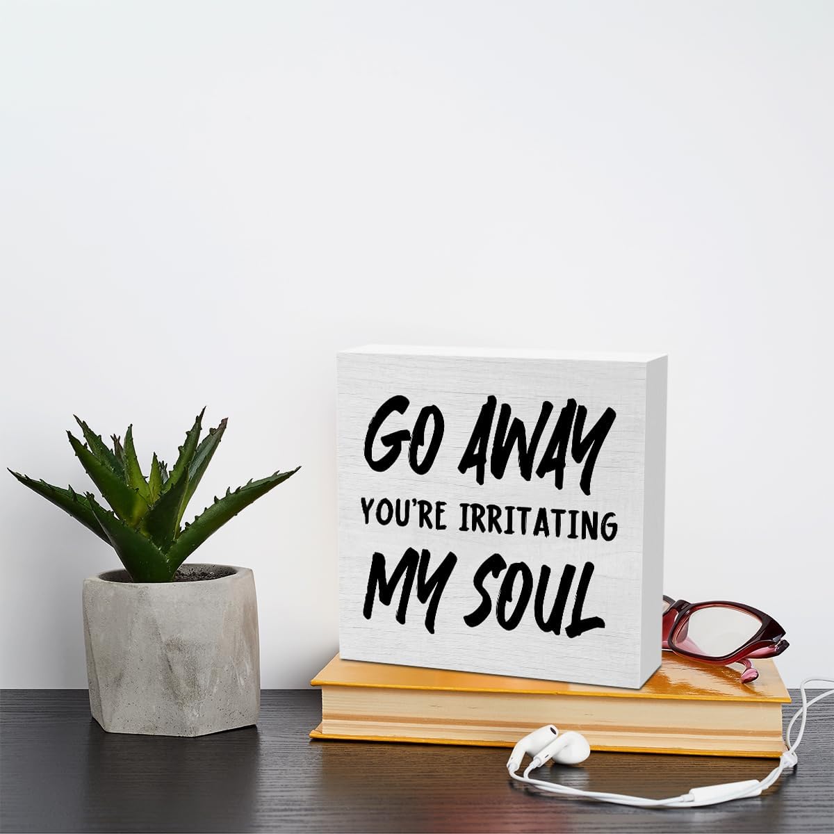 Funny Rustic Wooden Box Sign, Desk Decor Office Decor Supplies Sarcastic Friend Gifts Desk Accessories for Table Shelf Home Farmhouse Bathroom Cubicle Decorations Wood Block Plaque Box Welcome Sign