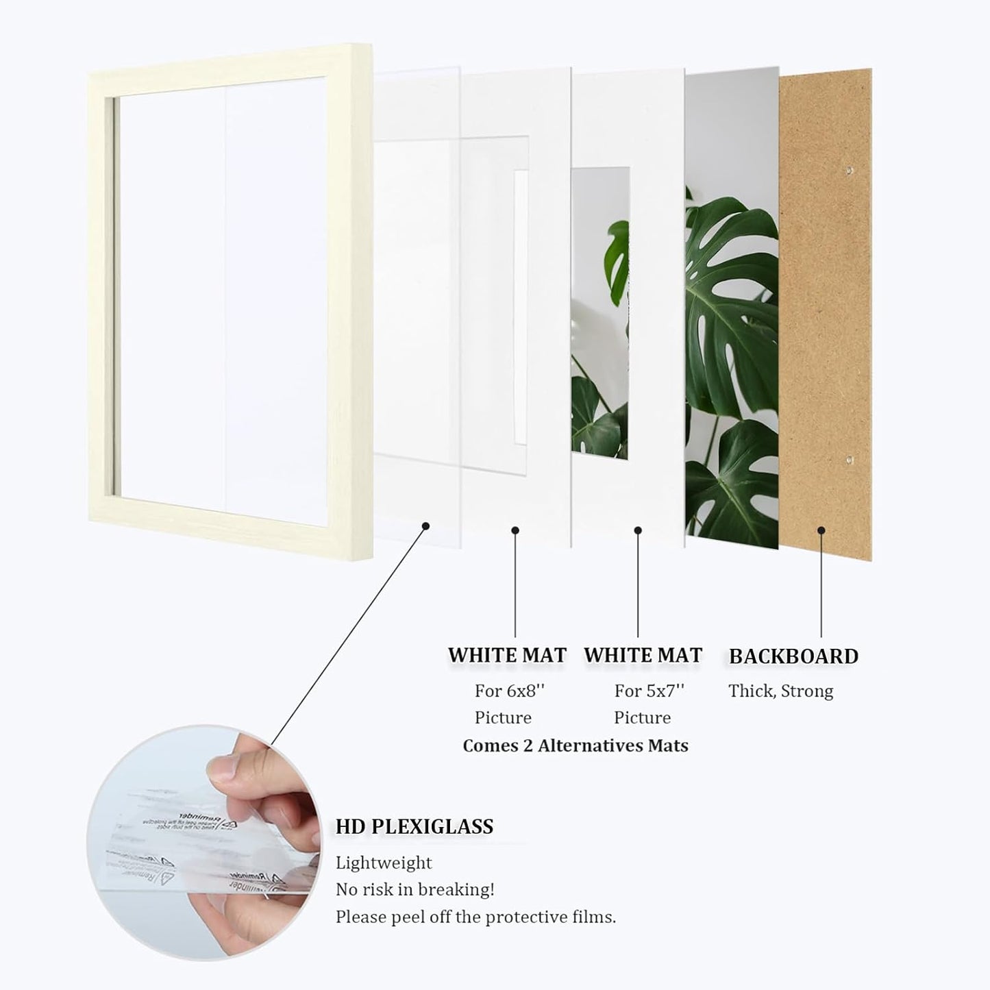 Egofine 9x12 Picture Frames Set of 4, Made of Solid Wood Covered by Plexiglass 5x7 and 6x8 with Mat or 9x12 without Mat, for Table Top Display and Wall Mounting Photo Frame Beige