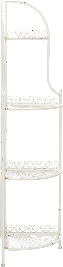 SAFAVIEH PAT5013B Outdoor Collection Abarrane Antique White Wrought Iron 4-Tier Corner Shelf