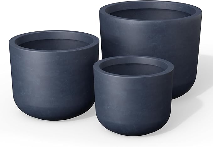 Kante 13",11",9" Dia Round Concrete Large Plant Pots Outdoor Indoor Planters Bowl with Drainage Hole for Patio, Set of 3,Charcoal