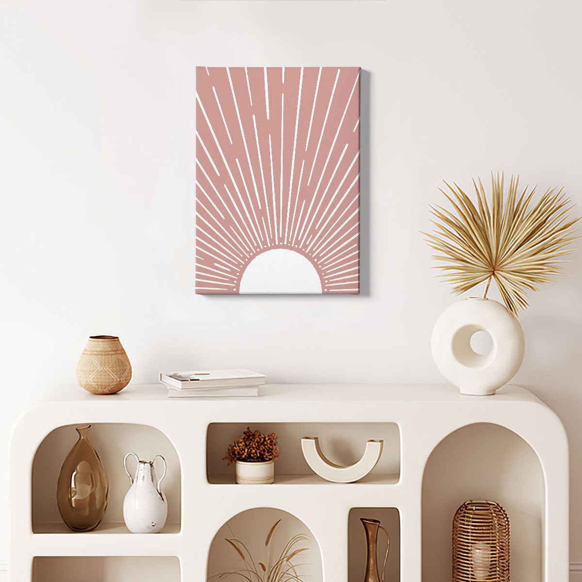 HIWX Boho Sun Framed Canvas Pictures, Boho Wall Art, Sunrise Wall Art Decoration for Bathroom, Office, Bedroom 11x14 Prints (Pink)