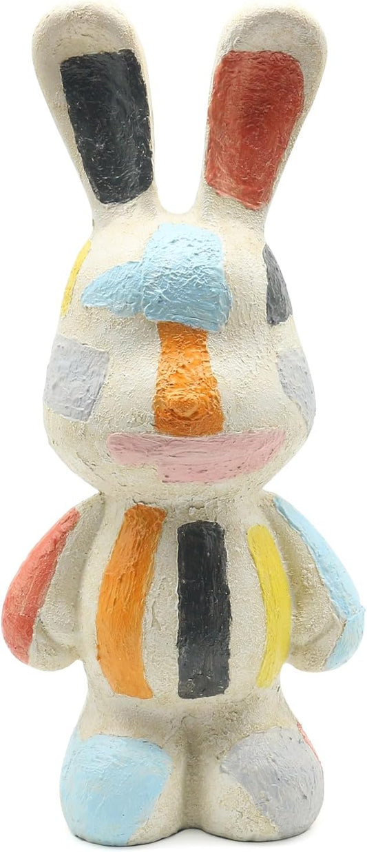 Lukitas Bunny Statue Decor, Colorful Artistic Rabbit Sculpture, Vibrant Faux Sandstone Decorative Ornament for Garden Patio Yard Living Room, Resin 14''
