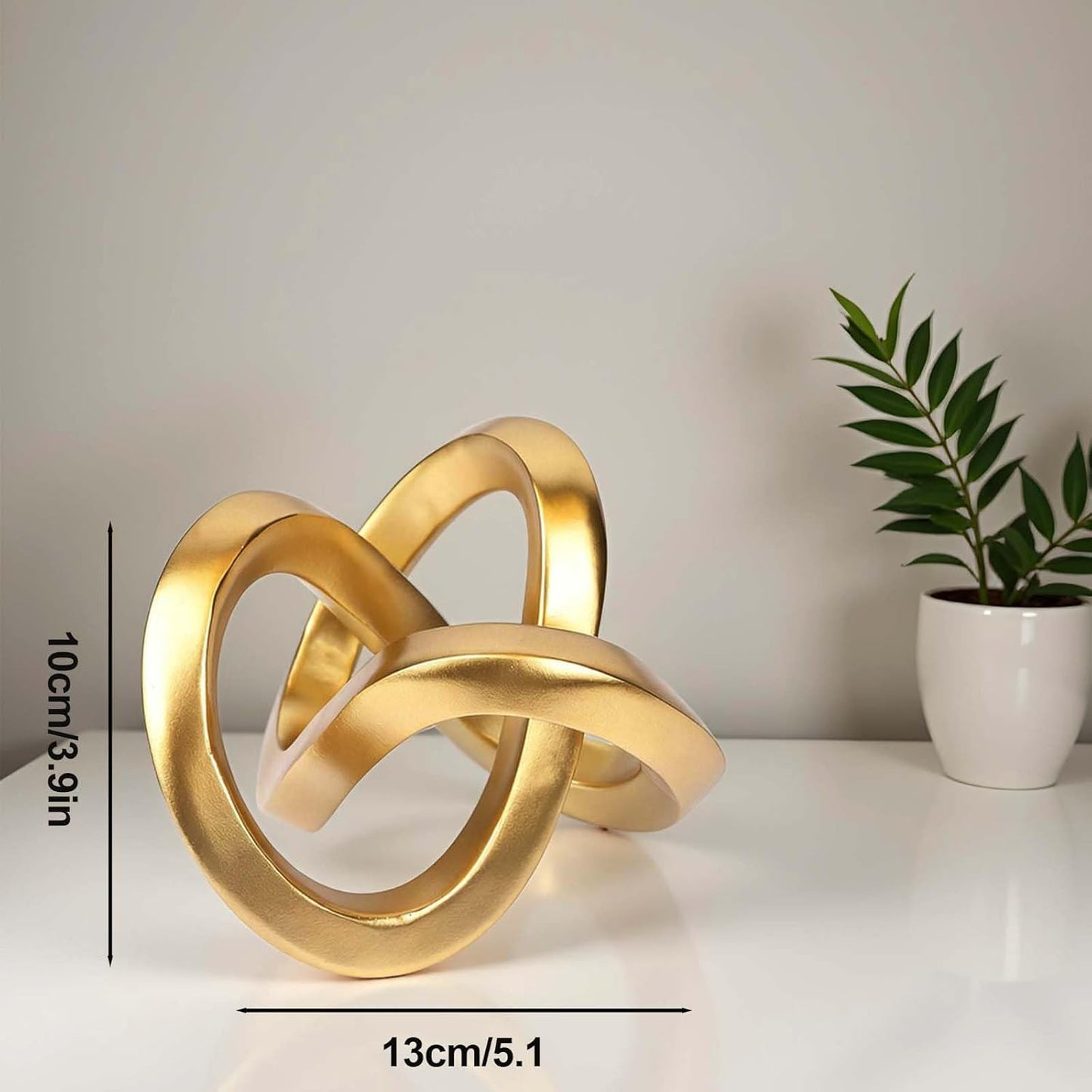 Knot Geometric Sculpture Decor,Mid Century Modern Abstract Figurines,Home Decor Statue,Bookcase Decor,Decorative Accents for Living Room, Coffee Table, Office Desktop, Shelf (Gold)