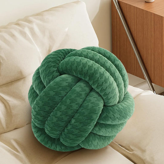 Knot Pillow Ball, Handmade Decorative Throw Pillow, Soft Round Knotted Cushion for Couch & Bedroom, Cute Home Decor, Braided Pillow for Living Room (7.87 Inches,Green)