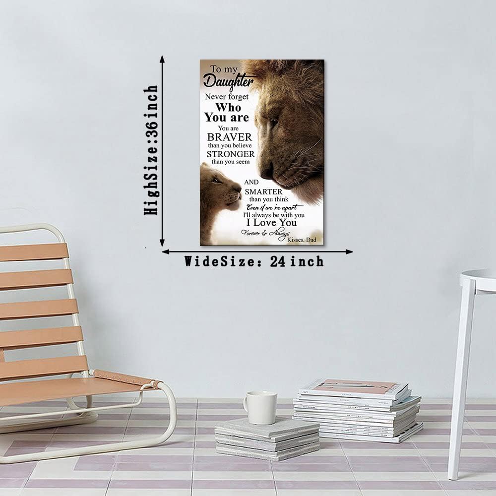 Father's Love Themed Wall Pictures To My Daughter Poster Lion Father and Daughter Artwork HD Print Inspiring Artwork for Study Room Studio Wall Decor Gallery Wrapped Easy to Hang-24 inch x 36 inch