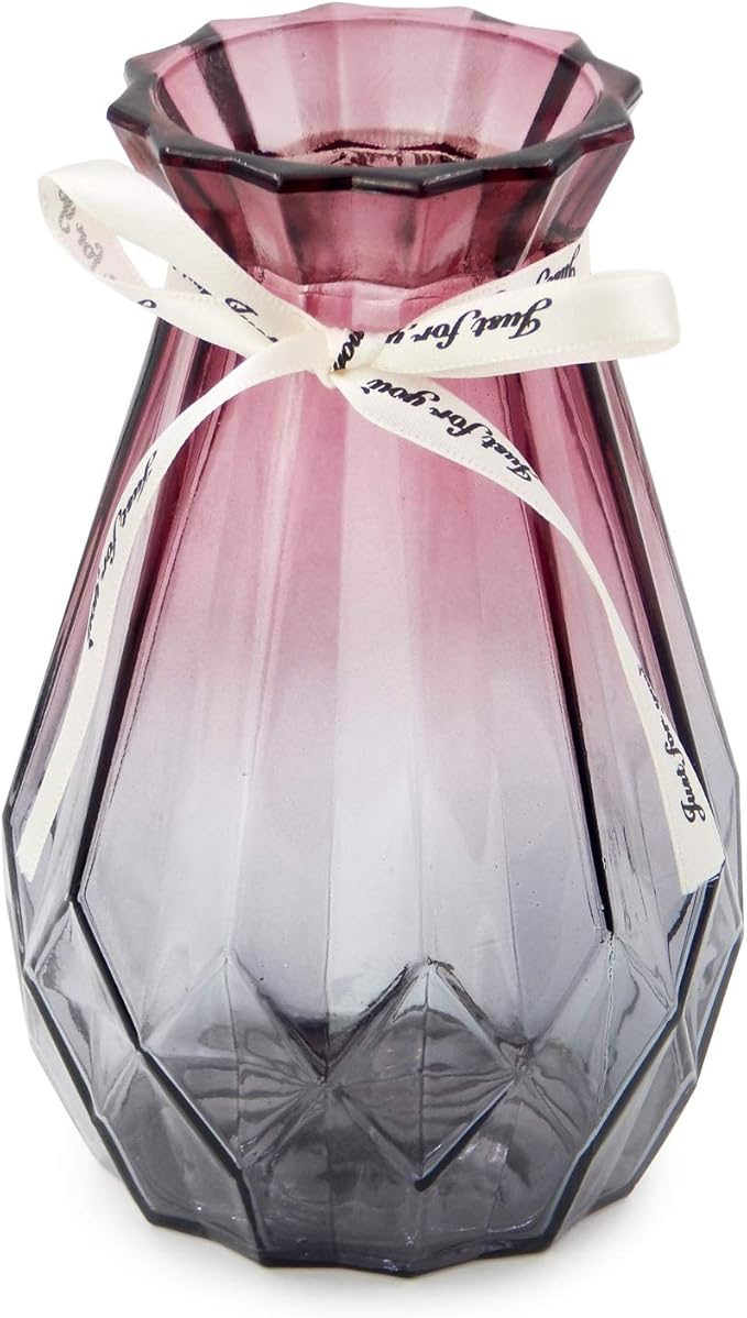 OFFIDIX Glass Vase Gradient Multicolor with Geometric Faceted Design Floral Vase for Weddings, Events, Decorating, Arrangements, Flowers, Office, or Home Decor