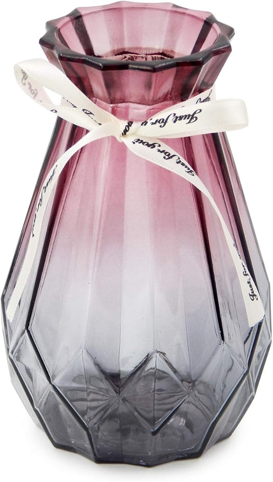 OFFIDIX Glass Vase Gradient Multicolor with Geometric Faceted Design Floral Vase for Weddings, Events, Decorating, Arrangements, Flowers, Office, or Home Decor