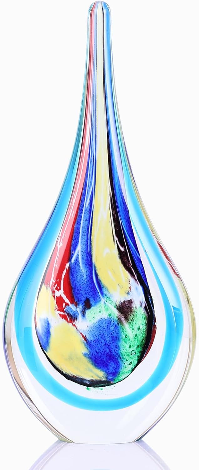 DOVDOV Blown Glass Sculpture, Stained Glass Art Teardrop Statue, Unique Ocean Theme Decoration for Office, Bookshelf, Dresser, Living Room Coffee Table, Fireplace countertop Decoration.