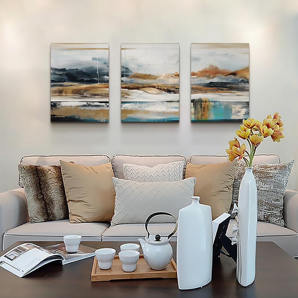 MHARTK66 Framed Canvas Wall Decor For Living Room Modern Bedroom Wall Art Abstract Ink Painting Canvas Prints for Home Decorations Ready to Hang Office Inspiration Posters Pictures Artworks 3 Piece