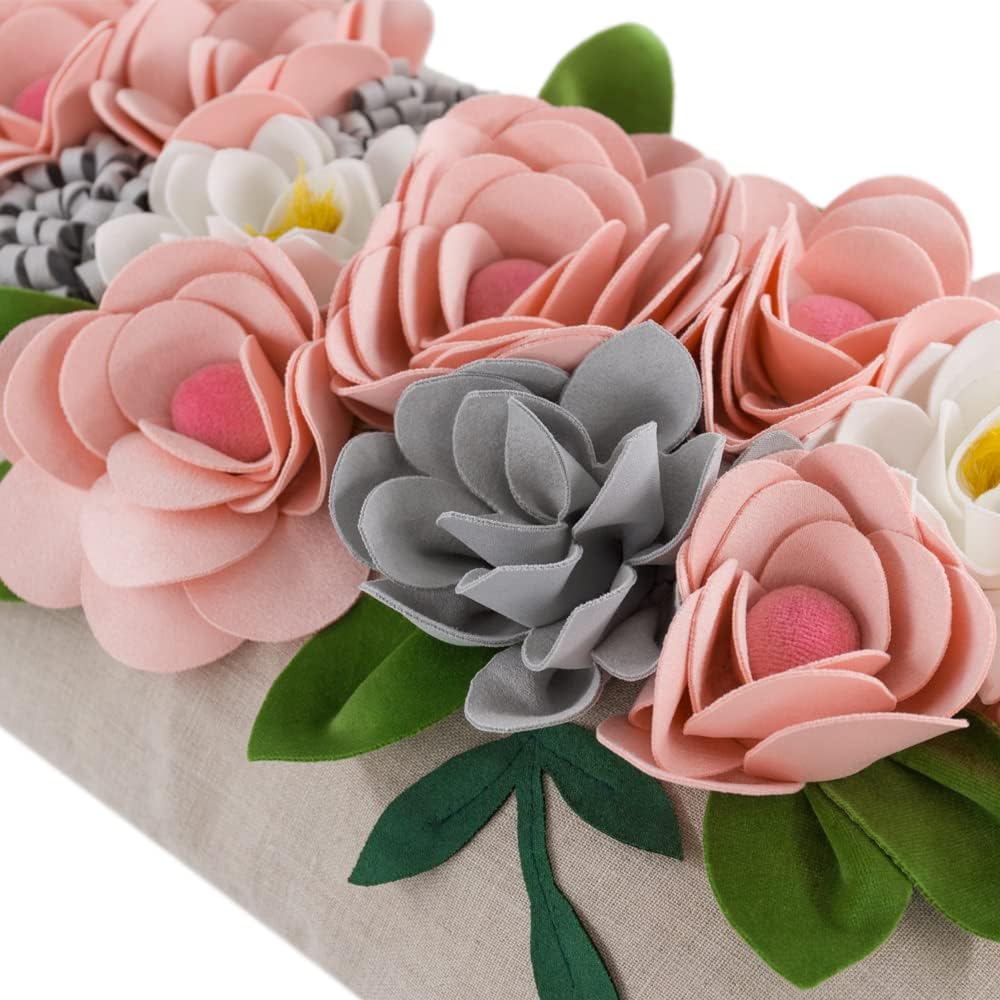 Decorative 3D Flower Throw Pillow Covers Accent Floral Pink Pillowcases for Couch Bed Home Living Room Farmhouse Decor 12x20 Inch