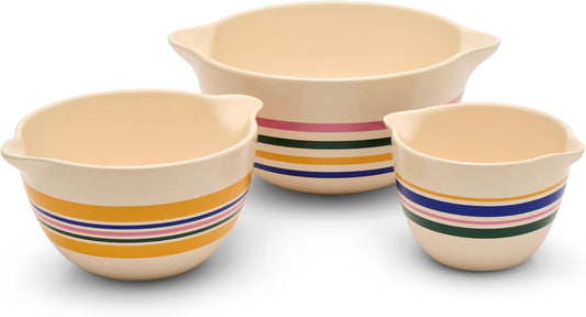Great Jones Stir Crazy 3-Piece Stackable Ceramic Mixing Bowl Set (6.8", 9.1", 12") | Dishwasher, Freezer & Microwave Safe | Perfect for Baking, Serving & Mixing | Nestable for Easy Storage (Striped)