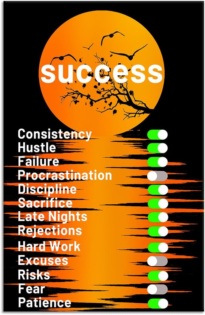 Inspirational Wooden Framed Poster Wall Art Motivational Quotes Artwork Print on Canvas Picture Painting Wall Decor for Modern Home Living Room Workplace School Gym Stretched and Framed [24''Wx36''H]