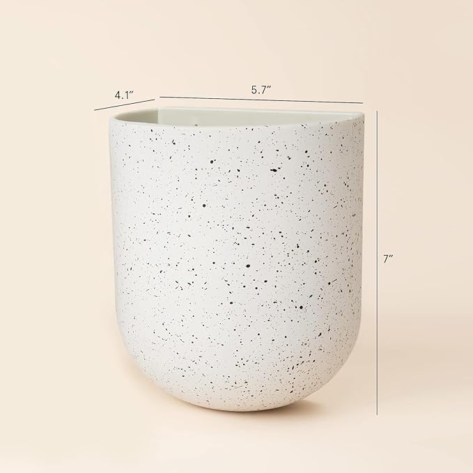 LA Jolie Muse Wall Hanging Planters for Indoor Plants，Hanging Flower Pots for Air Plants Succulent, Set of 2, 5.7L*4.1W*7H, Speckled White