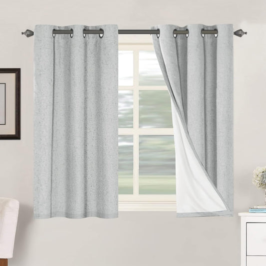 H.VERSAILTEX 100% Blackout Curtains for Bedroom Thermal Insulated Linen Textured Curtains Heat and Full Light Blocking Drapes Living Room Curtains 2 Panel Sets, 42x45 Inch, Glacier Gray