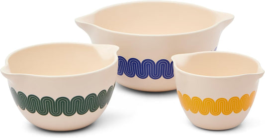 Great Jones Stir Crazy 3-Piece Stackable Ceramic Mixing Bowl Set (6.8", 9.1", 12") | Dishwasher, Freezer & Microwave Safe | Perfect for Baking, Serving & Mixing | Nestable for Easy Storage (Classic)