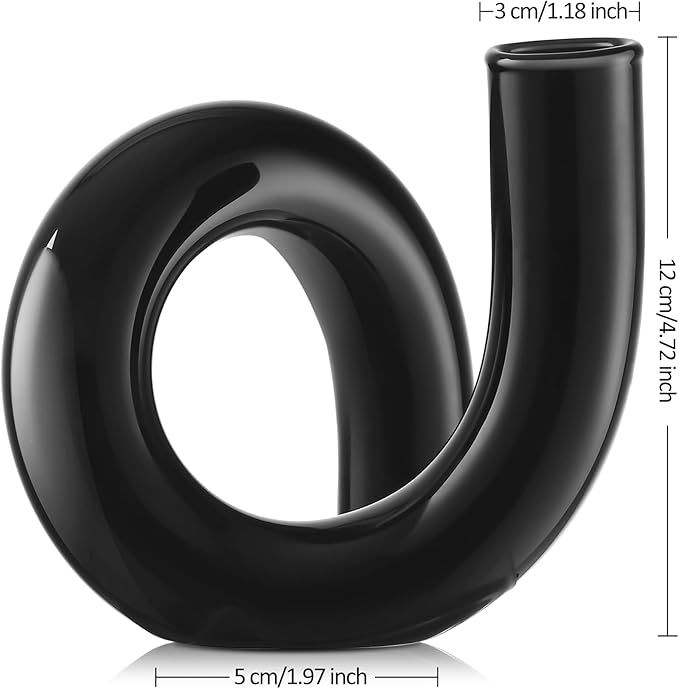 Joeyan Handmade Small Black Glass Flower Vase,Decorative Geometric Glass Bud Vase for Modern Home Centerpieces Living Room Office,4.72" Abstract Vase for Single Flower and Dry Flowers