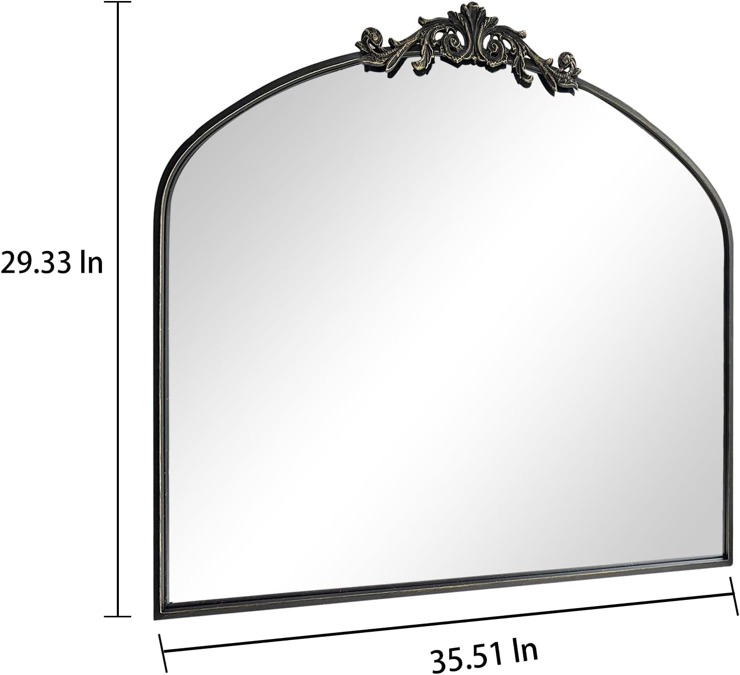 Black Arched Mirror for Wall,Baroque Fireplace Mirror Decor,Brass Wall Mirror,Ornate Mirrors for Entryway/Bathroom/Living Room/Hallway 36"X30" …