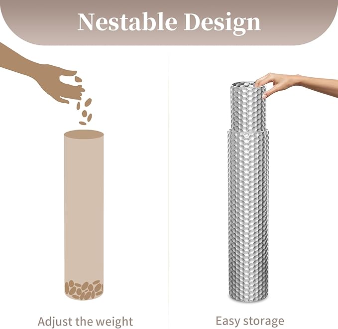 Sziqiqi Silver Tall Floor Vase: 27.6/21.7in Metal Cylinder Vases Extra Large Decorative Vase Set of 2 Living Room Modern Honeycomb Texture Big Standing Decor for Dining Bedroom Home Corner Indoor