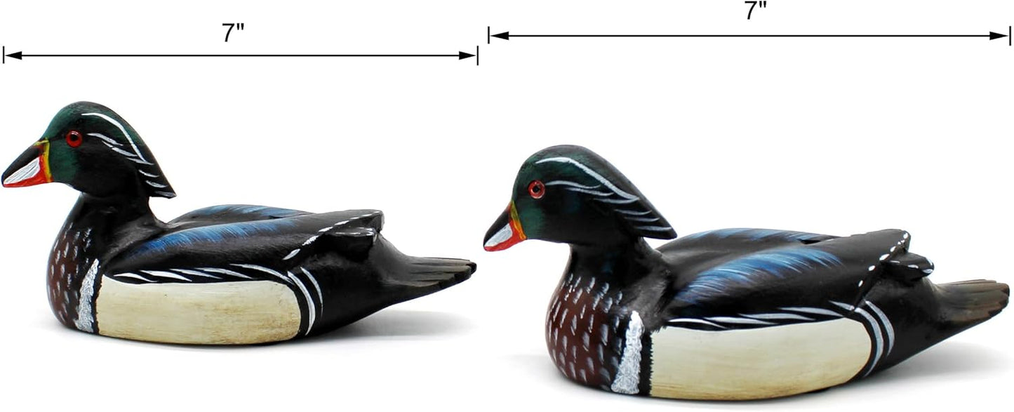 CVHOMEDECO. Primitives Hand Engraving and Painted Wood Wild Ducks Rustic Figurines Mallards Decorative Accent, Set of 2