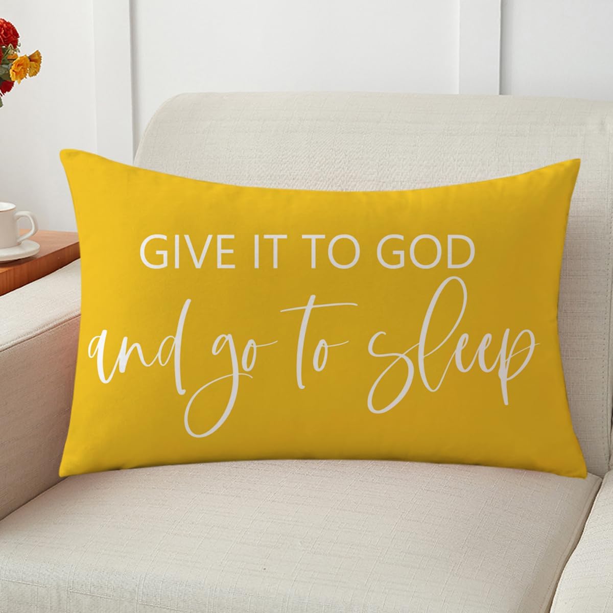 Bedding Decorative Pillowcases Reversible Give It to God and Go to Sleep Cushion Covers Sleep Themed Throw Pillow Covers 12''x20'' for Bedroom Guest Room Housewarming Gifts (Yellow)