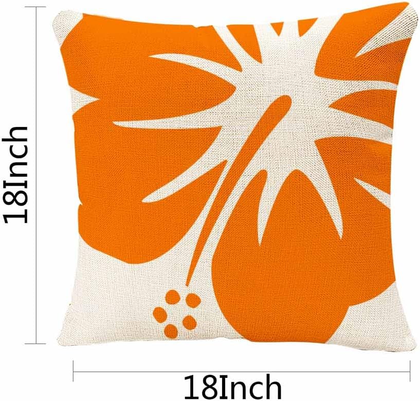 IBILIU Throw Pillow Covers Orange Hibiscus Cushion Pillow Case Home Decor Pillowcase 18x18 Inches