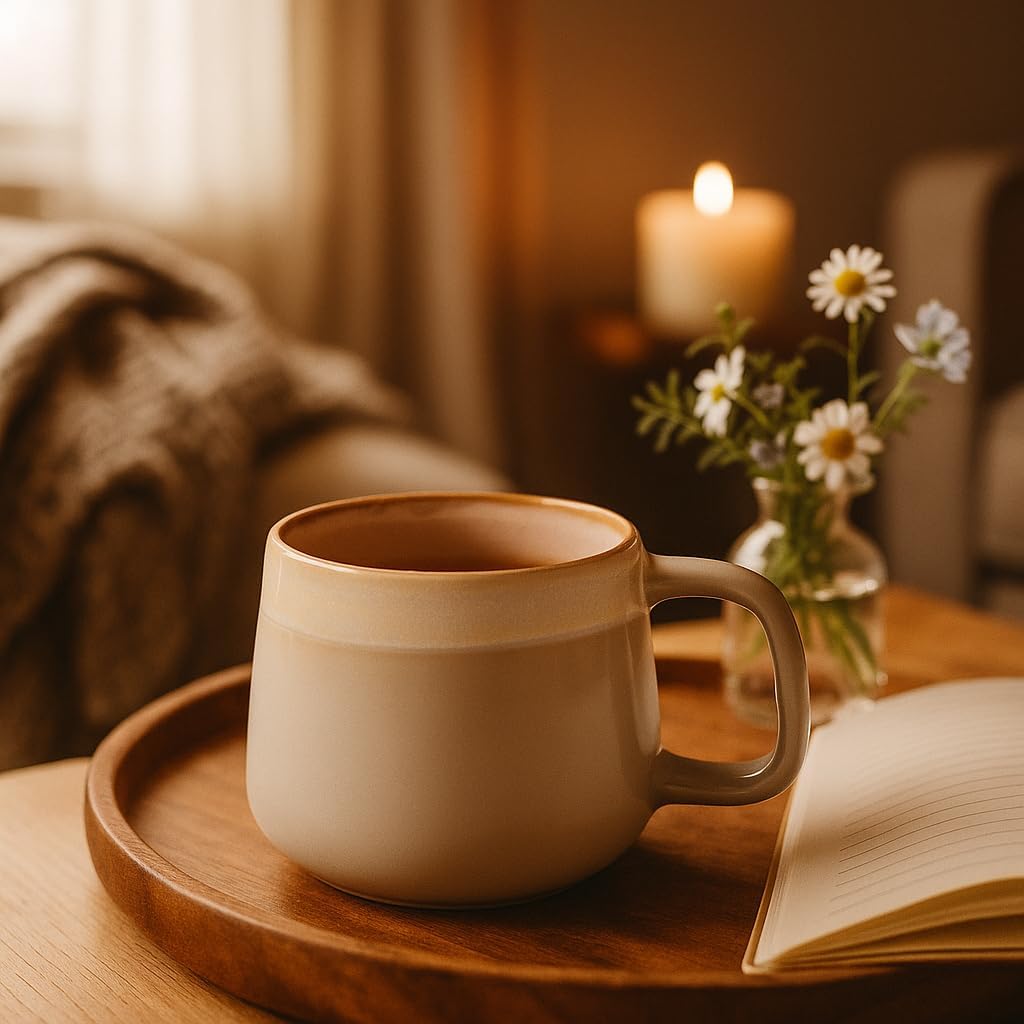 Large Ceramic Coffee Mugs Set of 4, 16 oz Stoneware Coffee Cups with Comfortable Handle for Latte, Tea, Cappuccino, Cocoa -Microwave and Dishwasher Safe - Modern Unique Aesthetic