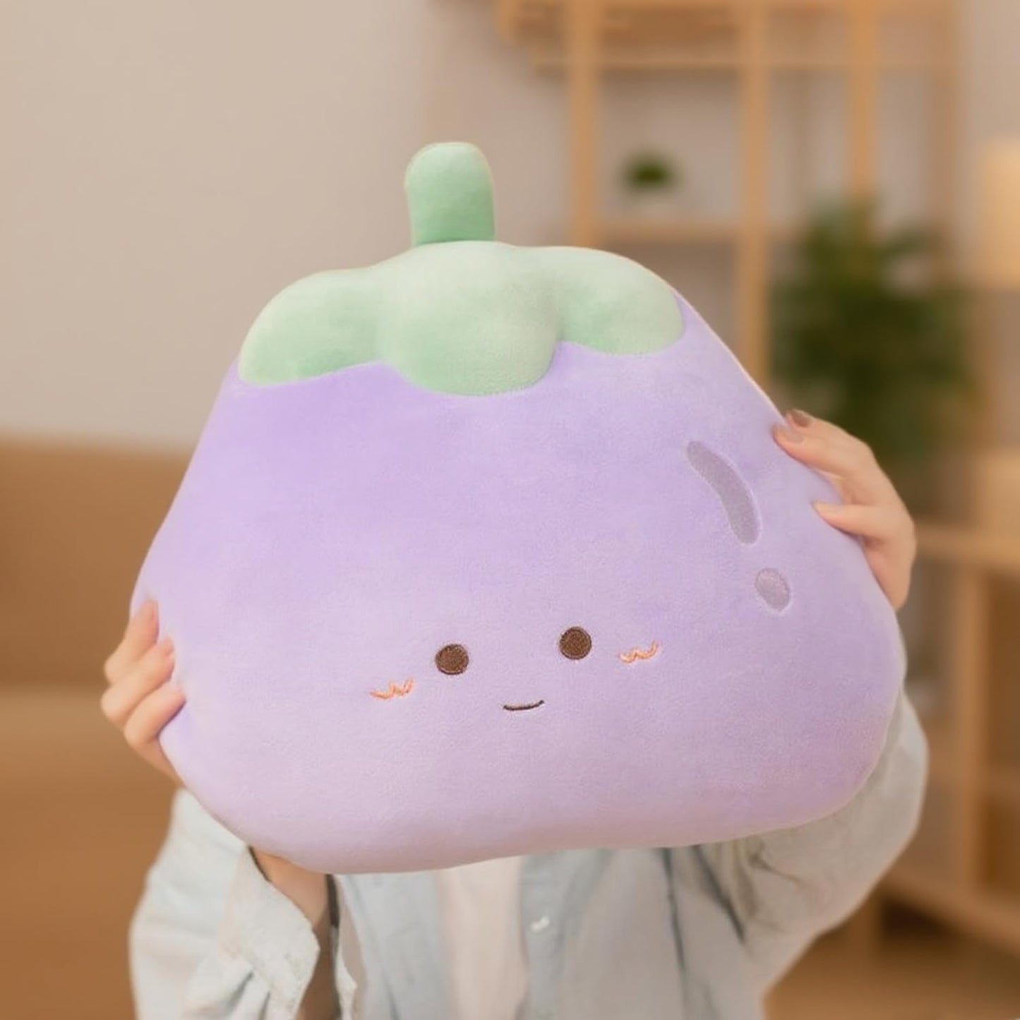 Eggplant Throw Pillows Decorative Cute Soft Vegetable Hugging Pillow Stuffed Food Soft Plush Cushion Décor for Birthdays Gifts Home Decor (Purple)