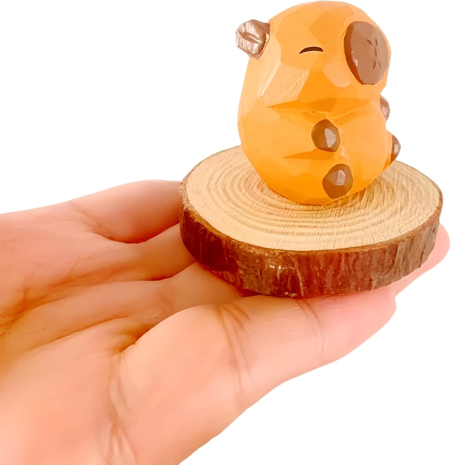 Mini Carved Wooden Capybara Figurines, 2PCS Handmade Capybara Figurine with Base Sculpture Set, 1.2" Cute Capybara Statue Home Decor Art Carving Work, Desktop Ornaments, Gifts for Boys and Girls