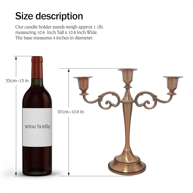 3 Candle Metal Candelabra – Candlesticks Holder for Formal Events, Wedding, Church, Holiday Décor, Halloween – Taper Candle Holder Stand Centerpiece Elegant Decoration Piece for Table,Copper