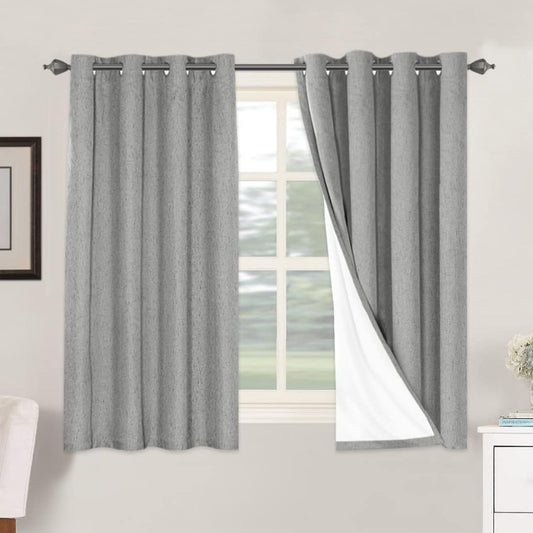 H.VERSAILTEX Linen Blackout Curtains 54 Inches Long 100% Blackout Thermal Insulated Textured Linen Look Curtain Draperies Anti-Rust Grommet, Energy Saving with White Liner, 2 Panels, Dove Gray