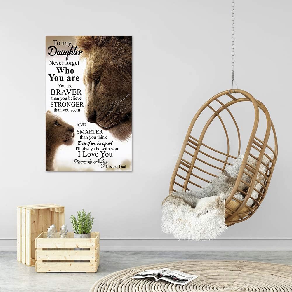 Large Size 1 Big Panel Father's Love Themed Wall Art for Home Wall To My Daughter Poster Lion Father and Daughter Artwork Inspiring Artwork Gift Choice for Kids Framed Ready to Hang-28 inch x 44 inch
