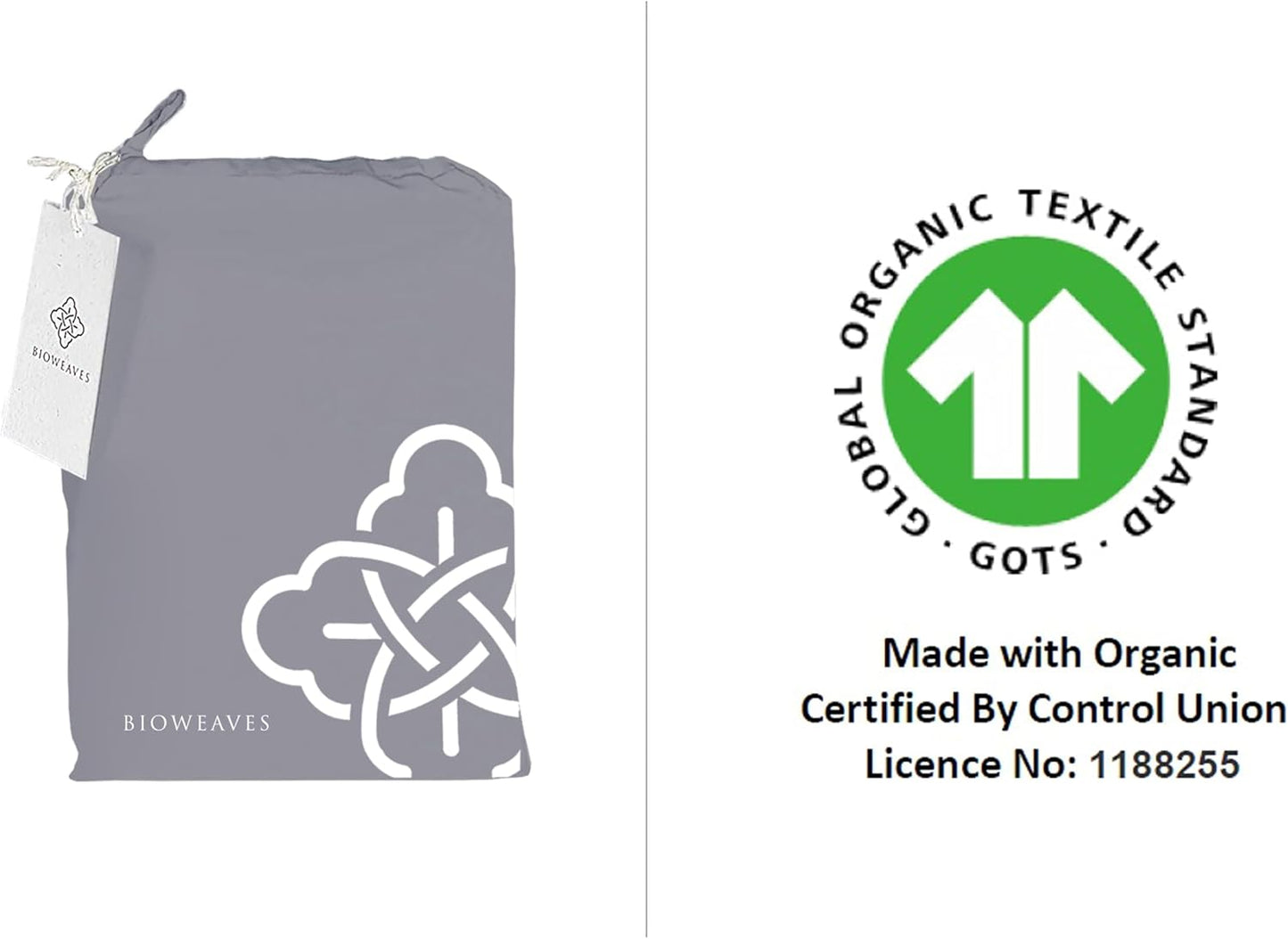 Bioweaves 100% Organic Cotton King Pillow Cases 300 Thread Count Soft Sateen Weave GOTS Certified – King Size, Set of 2, Stone