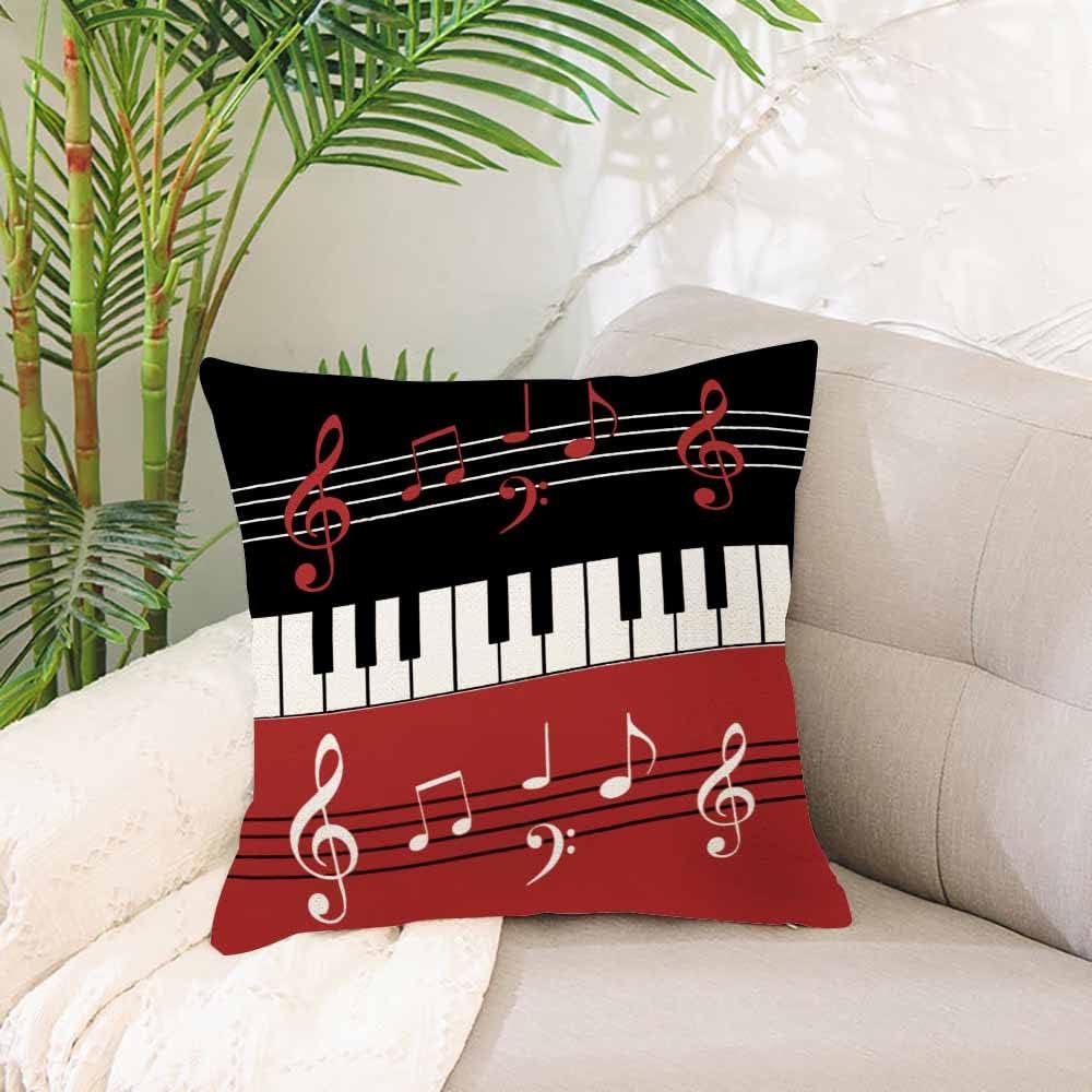 IBILIU Throw Pillow Covers Red Black White Piano Keys and Notes Cushion Pillow Case Home Decor Pillowcase 18x18 Inches