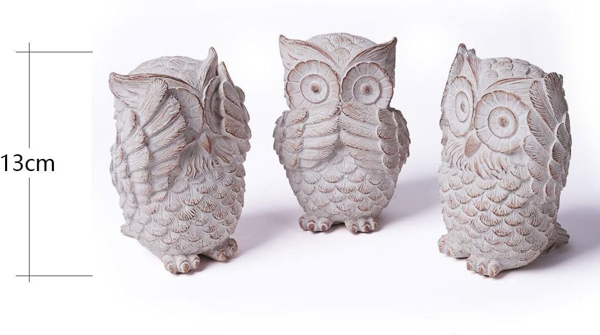HAUCOZE 3pcs Owl Figurine Statue Animal Decor Gifts Modern Arts Sculpture Polyresin 5.1inch