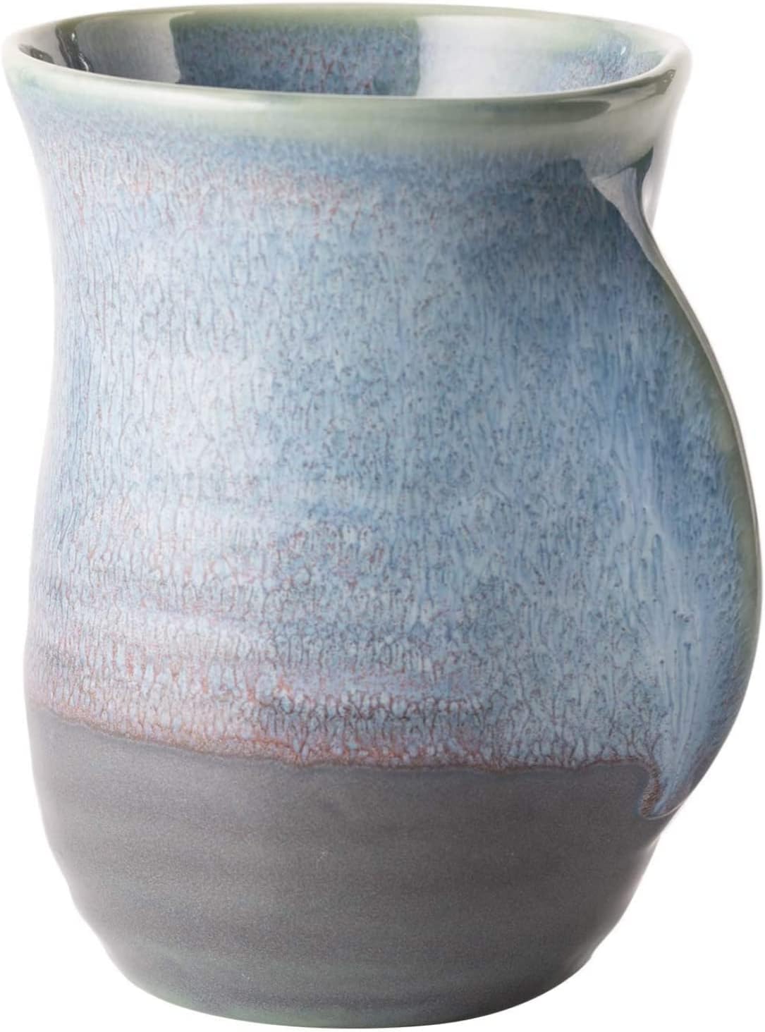GUTE Hand Warmer Mug, Ceramic and Hand Painted - Contoured Pocket will Hold Warmth From The Heat Of Your Drink To Keep Your Fingers Warm, Comfy Handwarmer (Lagoon Blue) (Left hand)