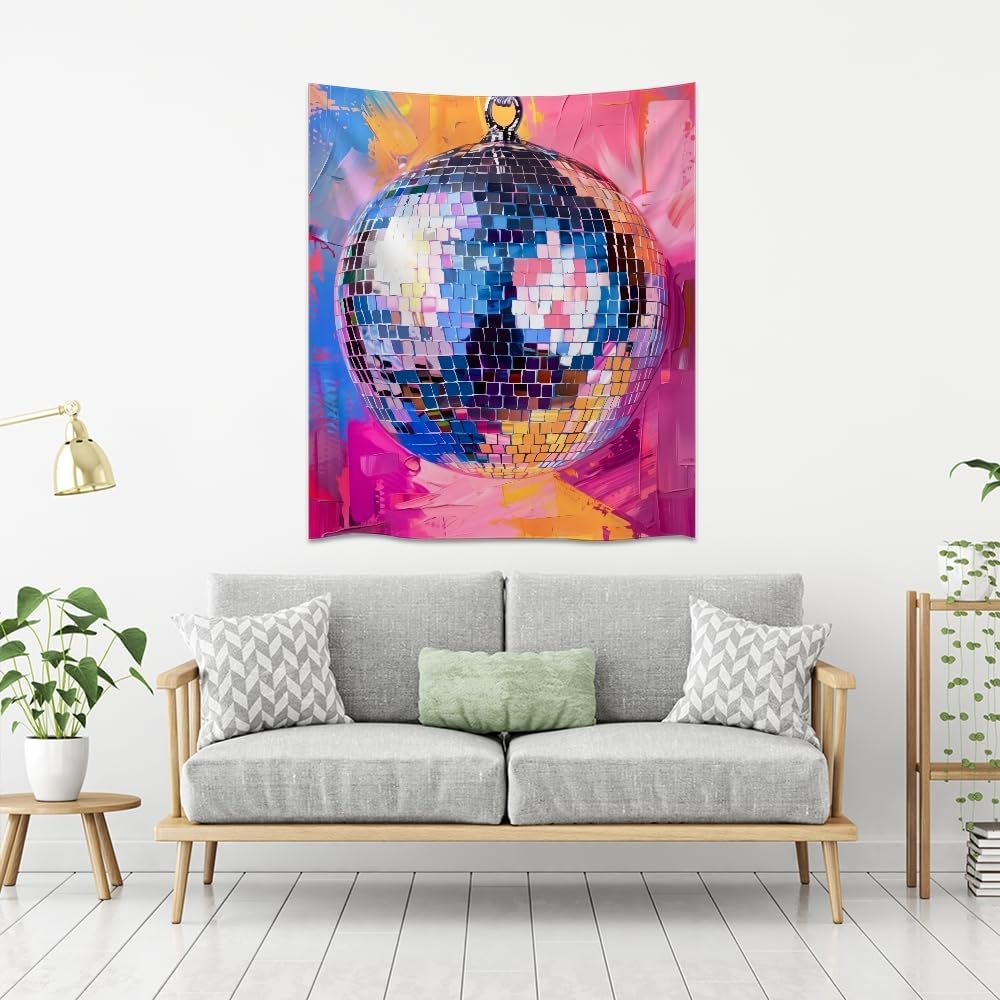 Medpol Vibrant Disco Ball Tapestry, Pop Art Colorful Abstract Wall Hanging Groovy Disco Aesthetic Tapestry Retro Neon Party Decor for Bedroom Living Room 50x60inch