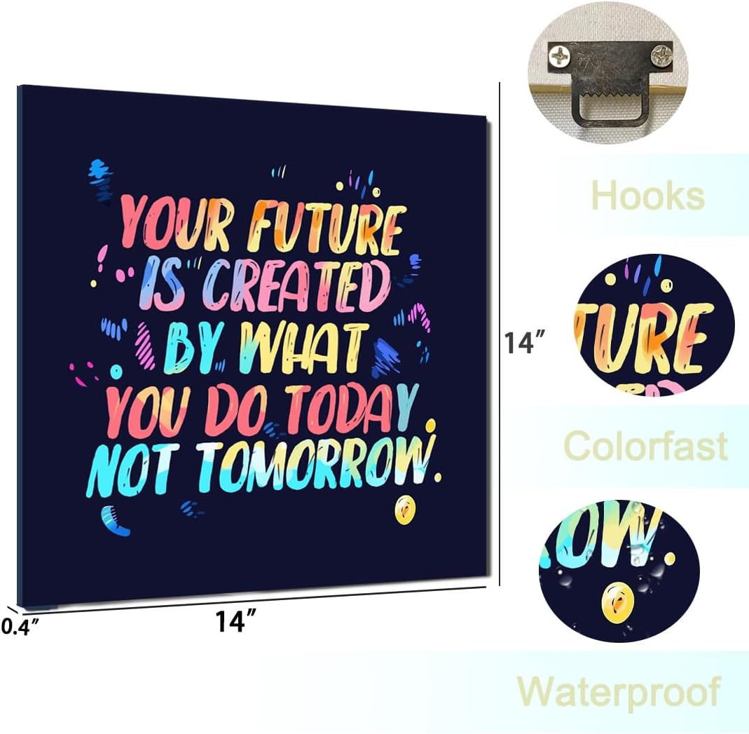 GoForArt Motivational Canvas Wall Art, Inspirational Colorful Positive Famous Quote Future Bedroom Living Room Decor, Modern Office Dorm Room Poster Print 14x14in