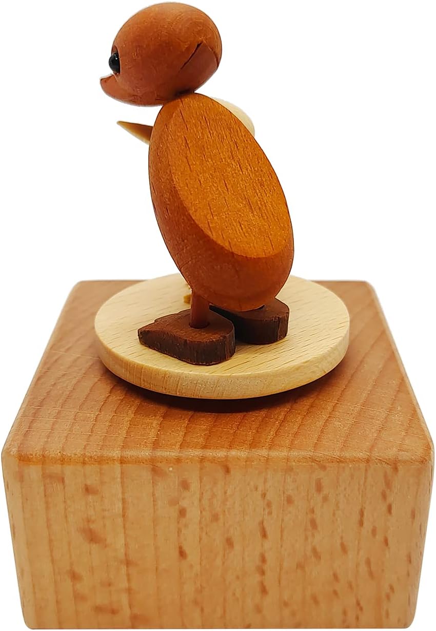 Cute Little Duck Mini Music Box, Cartoons Animals Wooden Mechanical Music Box,Best Gift for Boy Girl Kids Singing Music Gift Box
