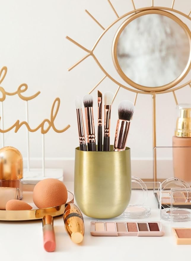 Serene Spaces Living Brass Look Aluminum Vase, Brass Decorative Accents Use as Brass Planter for Plant, Gold Flower Vase for Wedding or Event Centerpiece, Metallic Pot for Home, Small, Set of 8