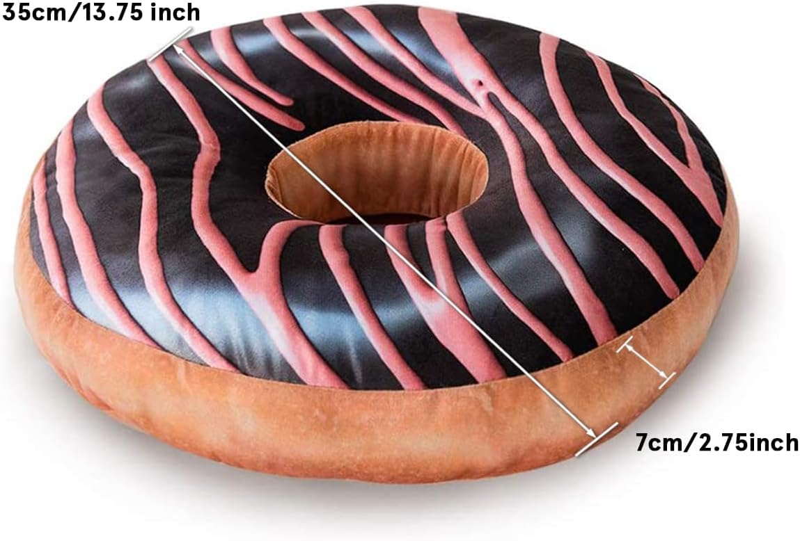 HYSEAS Round Throw Pillow 14 Inch Chocolate Pink Donut, 2 Pack 3D Digital Print, Decorative Plush Funny Food Shaped Seat Cushion, for Couch, Chair, Floor, Sofa