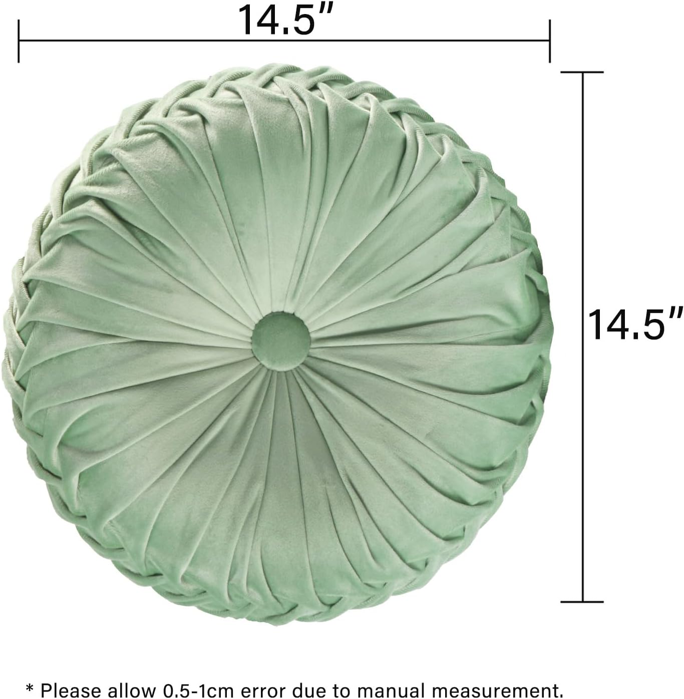 HIG Set of 2 Decorative Round Pleated Throw Pillows, Classy Accent Pumpkin Throw Pillows with Center Button, Vintage Velvet Floor Pillows for Sofa Vanity Chair Bed, Sage, 14.5" Diameter(Ripple)