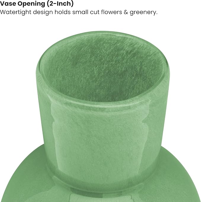 Torre & Tagus 6" Mouth Blown Art Glass Vase for Flowers - Opaque Green Small Table Vase & Handmade Small Green Accent for Boho Home Decor, Neutral Bud Vases as Decorative Shelf Decor or Wedding