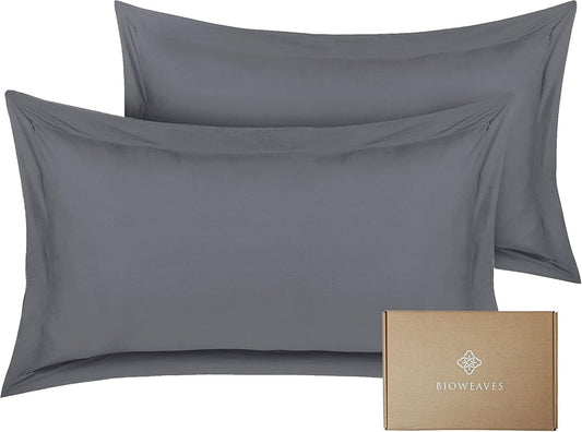 BIOWEAVES 100% Organic Cotton King Pillow Shams 300 Thread Count Soft Sateen Weave GOTS Certified – King Size, Set of 2, Grey