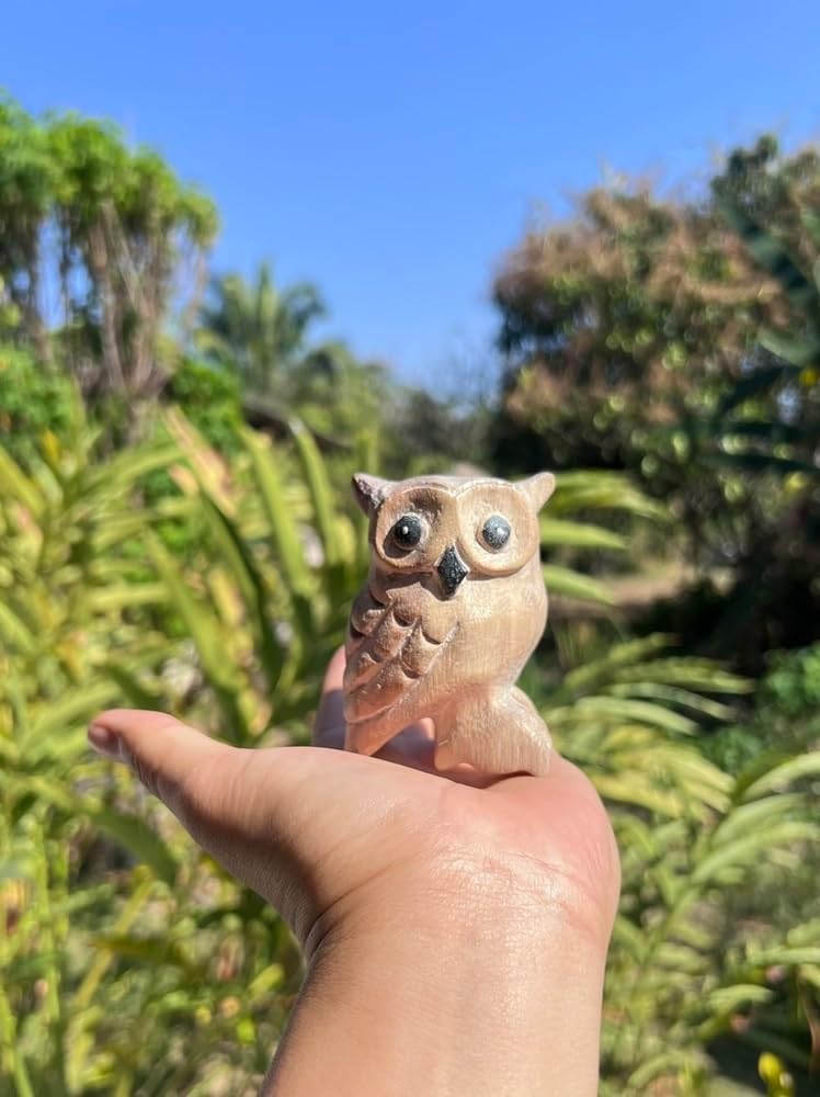 Lovely Wooden Hand Carved Wooden Animal Statue, Boho Decor Sculpture Art Decorative Rustic Home Decor Accent Handmade Handcrafted Decoration (Owl)