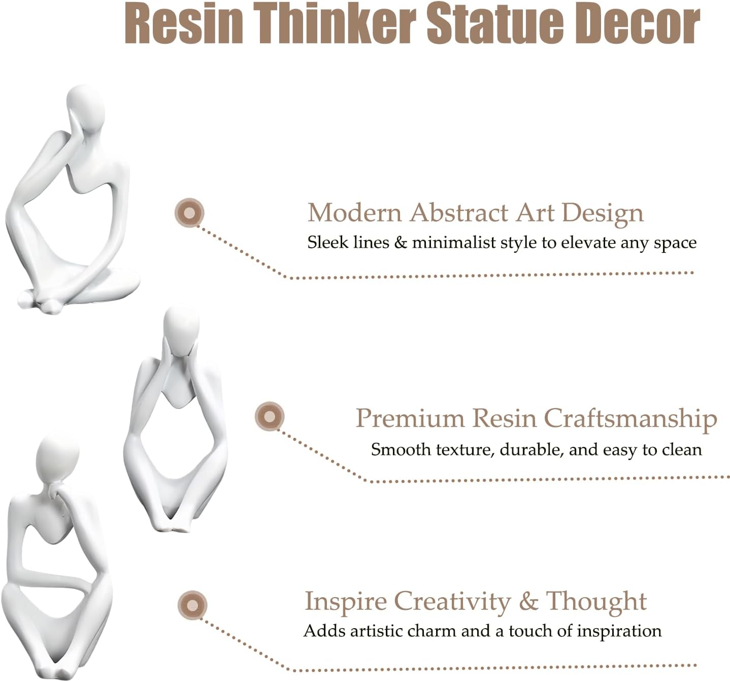 Mingzhang 3pcs Thinker Statue Abstract Art Thinker Figurines White Home Decor for Living Room, Office, Coffee Table, Bookshelf Decoration, Housewarming Gifts