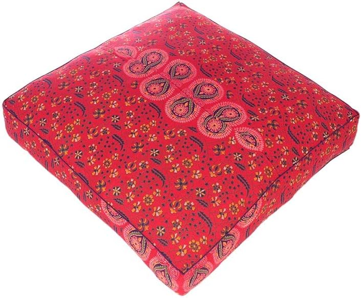 Eyes of India - Mandala Floor Pillow Cover Meditation Cushion Seating Throw Hippie Round Colorful Decorative Bohemian Indian Pouf Ottoman Handmade Cover ONLY (Red, 35" x 35")