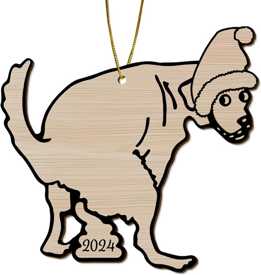 Humorous Dog Christmas Tree Keepsake Ornaments, Funny Dogs Themed 2 Side Printed Flat Wooden Ornament, Xmas Hanging Decor