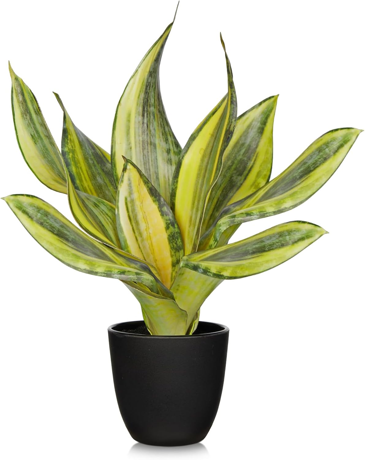Fake Plant 11.22 Inch Fake Snake Plant Artificial Plants Indoor Sansevieria Faux Plants with Black Pot Artificial Snake Plant for Living Room Bathroom Office Table Centerpieces Shelf Home Decor