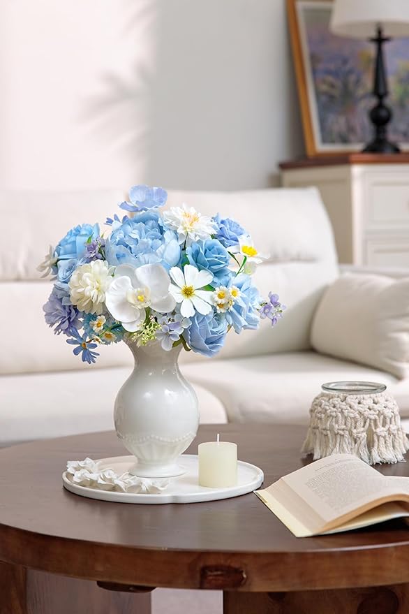TINGE TIME Fake Flowers Artificial Flowers Peonies Bulbous Chrysanthemum Daisy Hydrangea Sunflower Violets Dahlia Daffodils Epiphyllum Orchid Cherry Blossom Camellia Leyaron (Light Blue)
