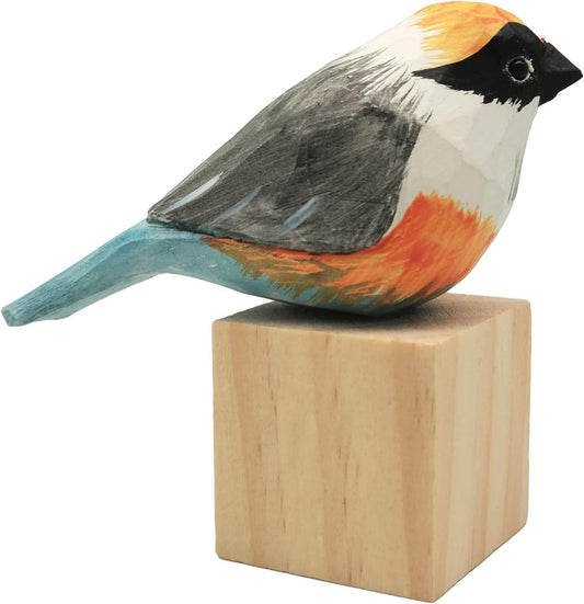DIYOMR Hand Carved Wooden Bird Sculpture, Art Animal Wood Block, Vivid Bird Statue for Gift, Home Table Ornament Decor (Red-headed Tit)